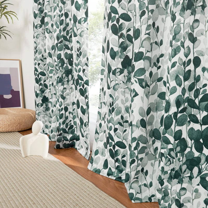KGORGE Herb Foliage Pattern Curtains, Lighten up Indoor Space Room Darkening Window Curtain Set for Dining Area/Farmhouse, W 52" x L 84" per Panel, 2 Pcs, Green-Blue - Image 1